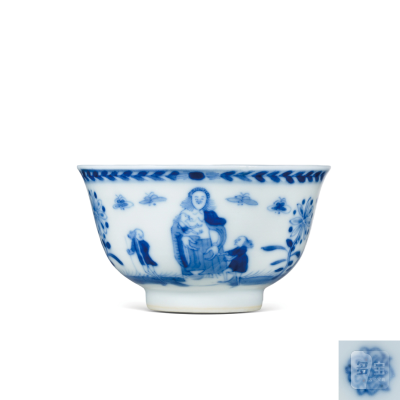 清康熙青花花鸟人物纹茶园 - 图1